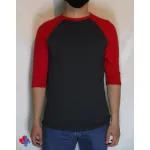 Unisexe: t-shirt manches 3/4 - charbon & rouge cardinal