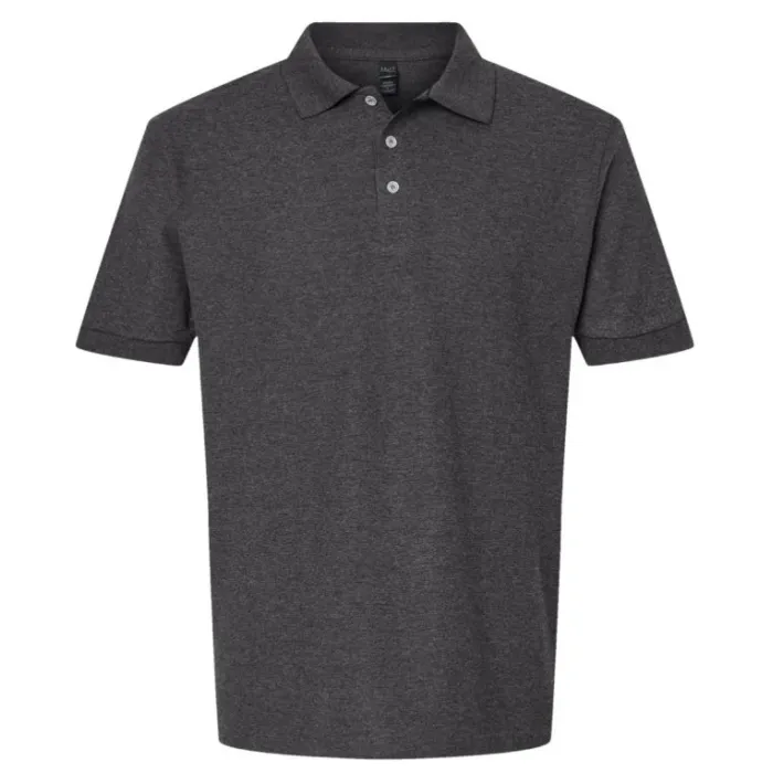 Polo polyester /coton piqué importation, charbon mixte, coupe droite