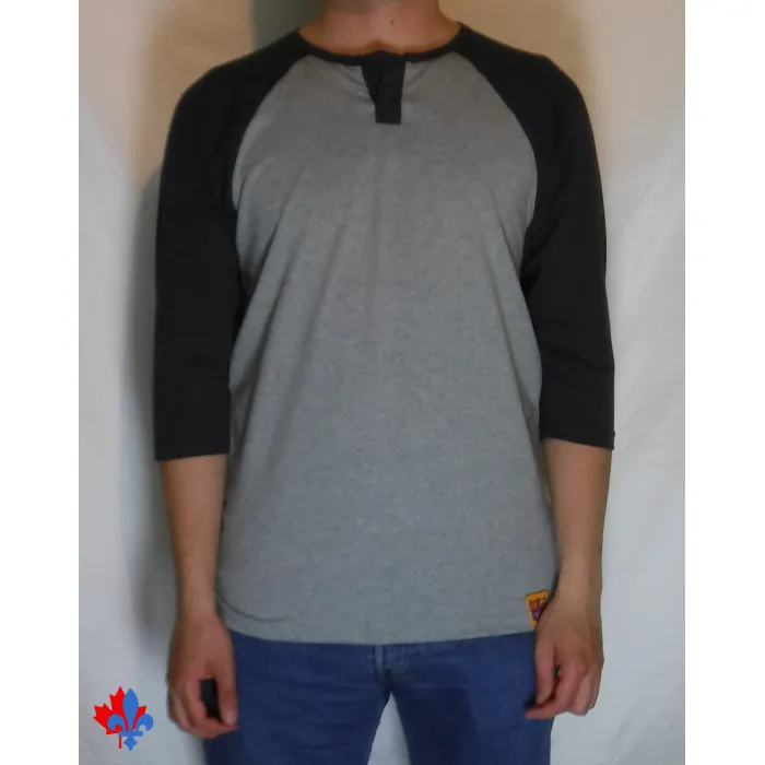 * LIQUIDATION * T-shirt manches 3/4 Henley ample gris et charbon