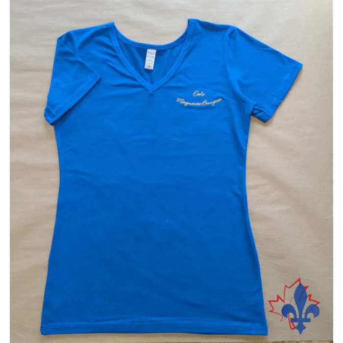 T-shirt ajusté encolure en V bleu royal