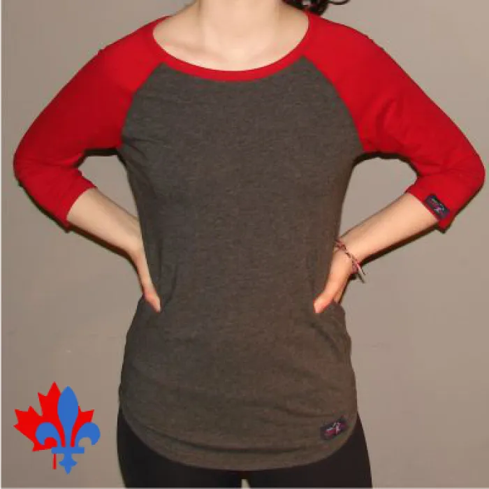 T-shirt manches 3/4 charbon et rouge