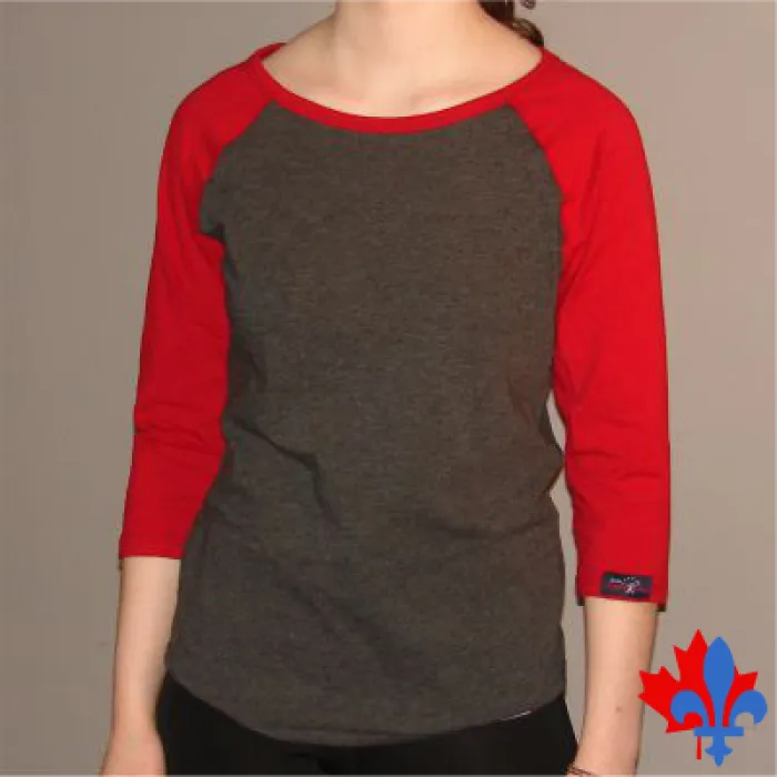 Unisexe: t-shirt manches 3/4 - charbon & rouge cardinal